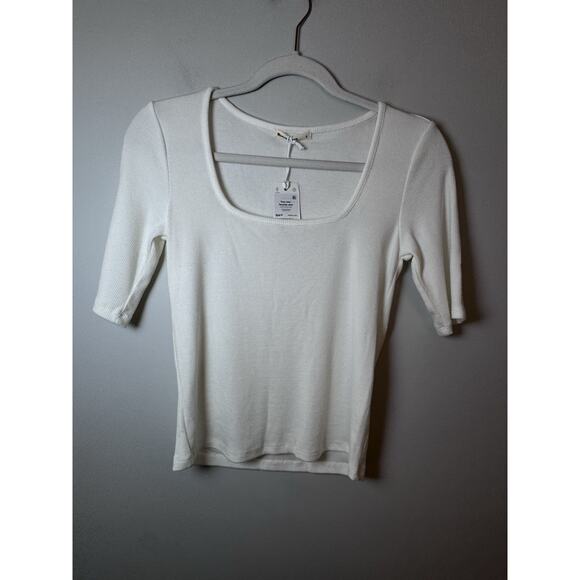 Marine Layer Lexi Rib White Ribbed Square Neck Tee Size S Tencel Blend NWT $54 - Picture 10 of 13